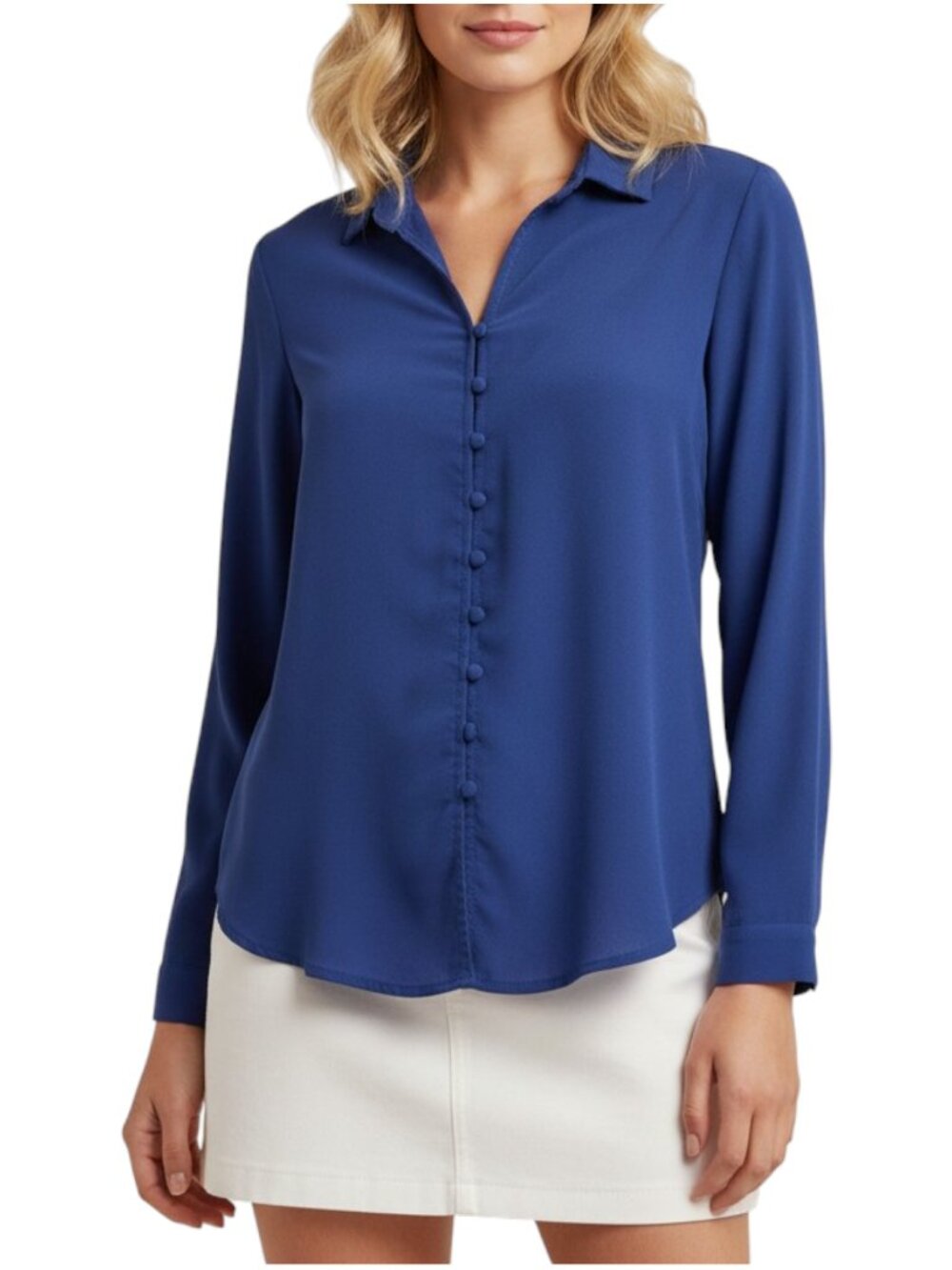 Navy Button-Up Blouse S